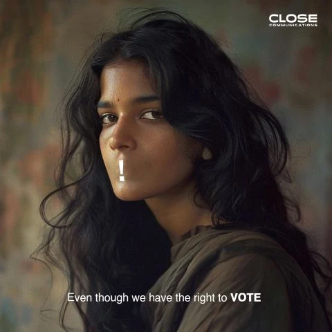 Are Elections Just a Distraction campaign poster featuring a portrait and voting message